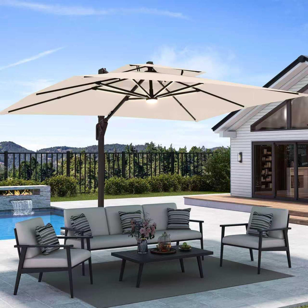 Deconk 9' X 12' Patio Umbrella with LED Lights Outdoor Cantilever Umb...