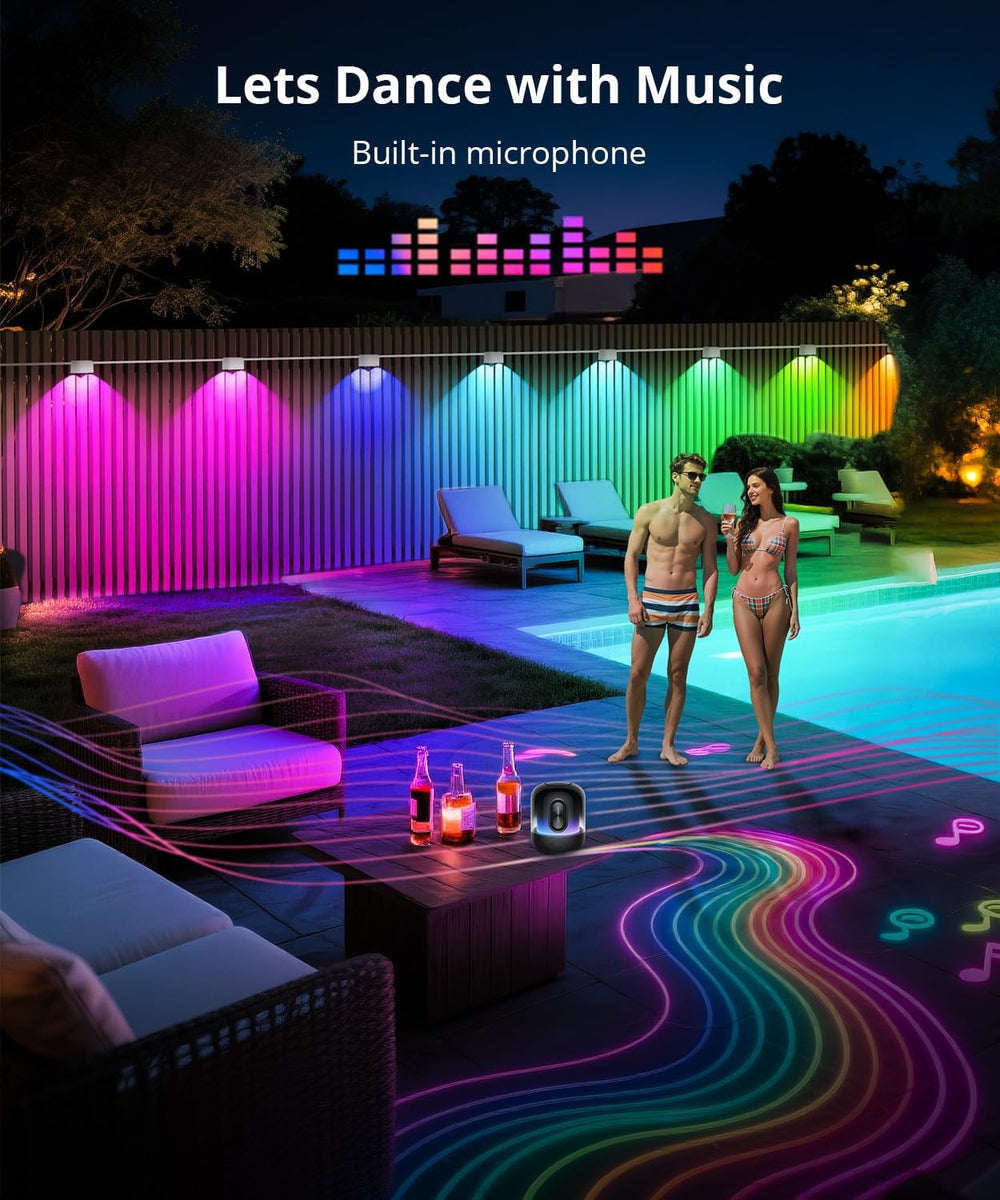 Outdoor Deck Lights 24 Packs, Smart RGBCW Fence Light, 100+ Scene Modes, Dual...