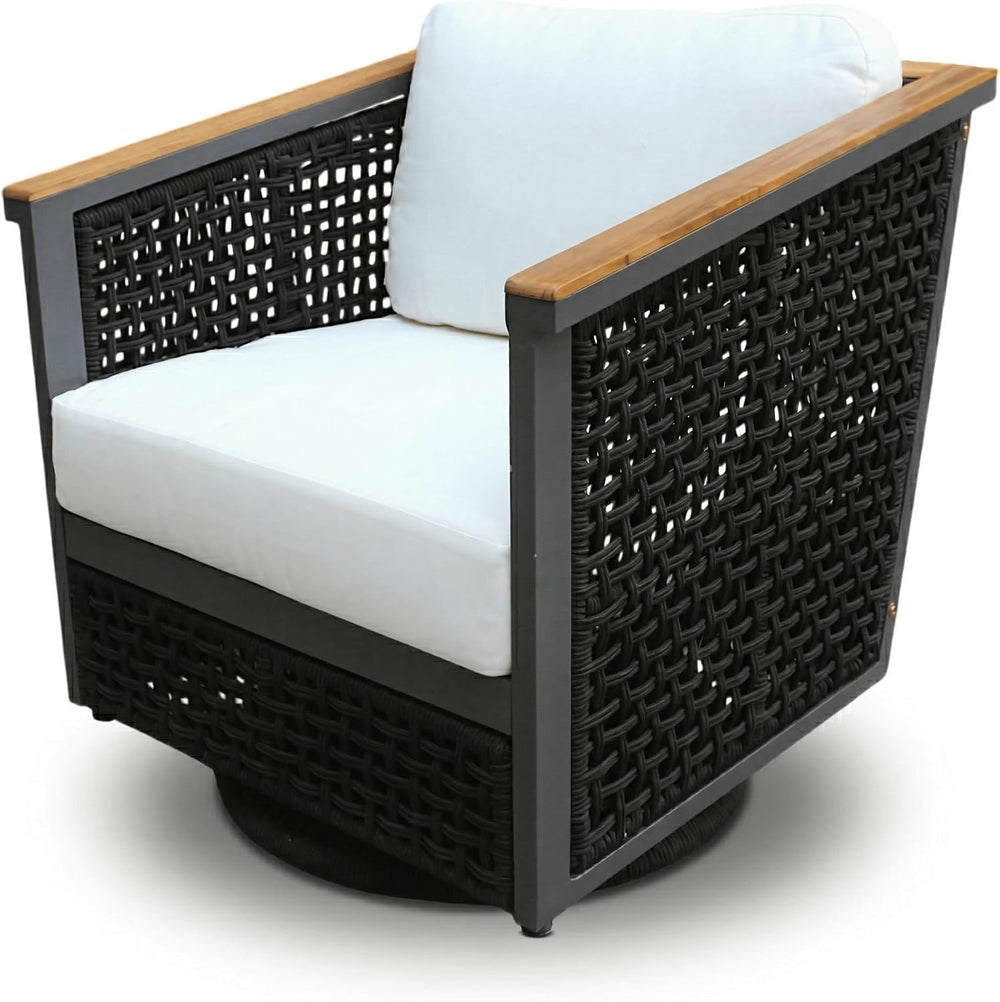 East Green Linden Teak and Aluminum Patio Swivel Chair with Cushions - Weathe...