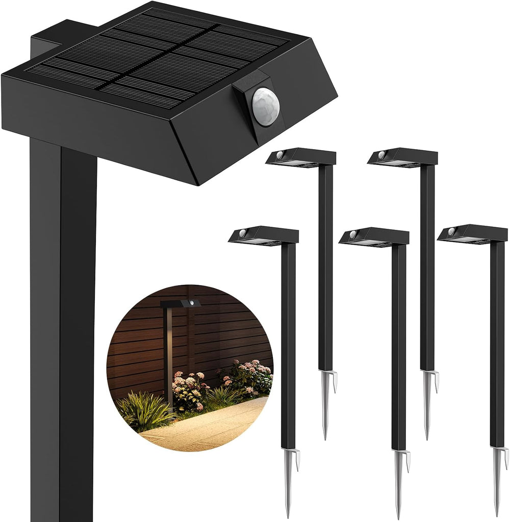 XMCOSY+ Solar Pathway Lights, 6 Pack Metal Motion Sensor Outdoor Lights