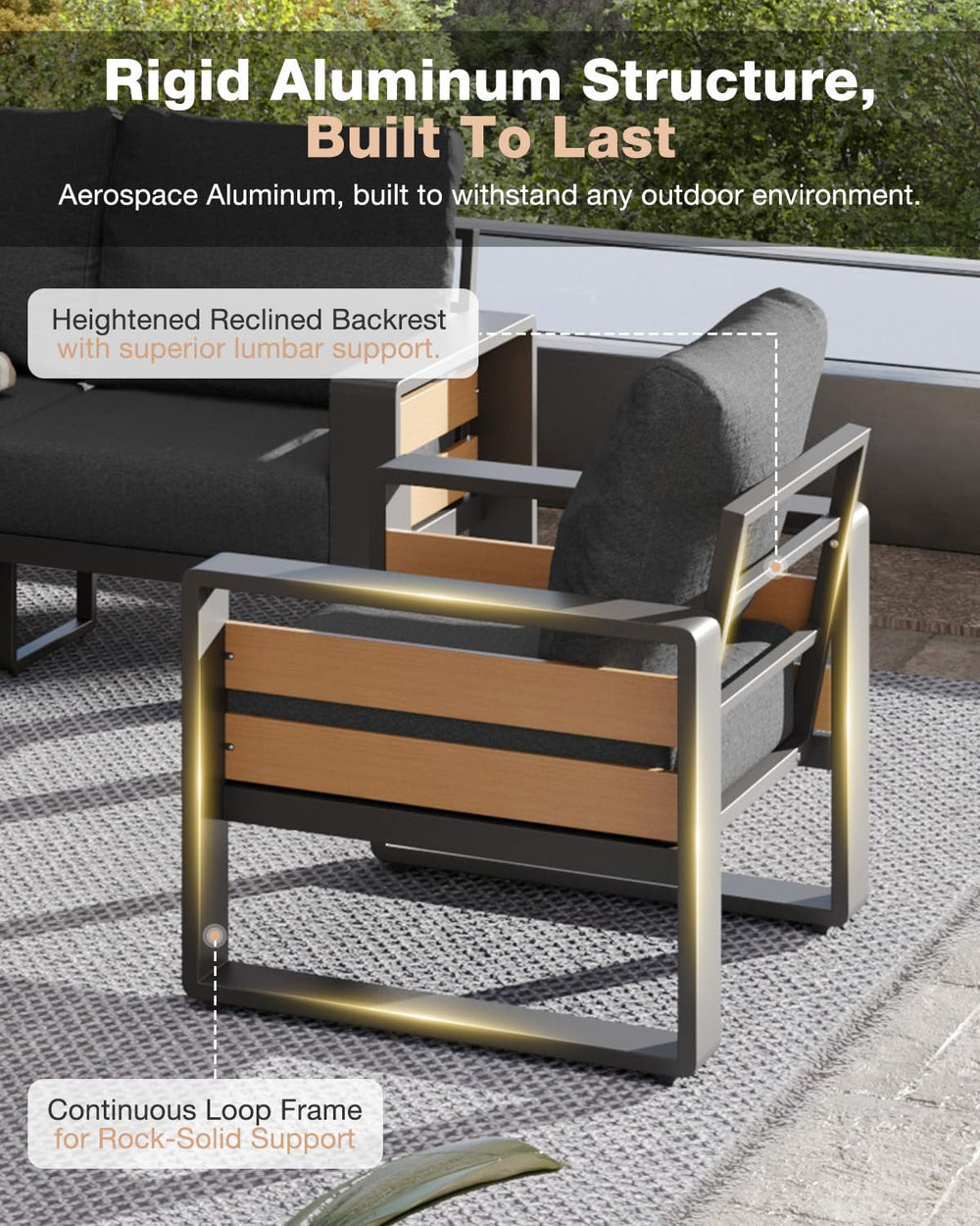 Aoxun Aluminum Patio Furniture Set with Fire Pit Table, 5 Piece Luxury Outdoo...