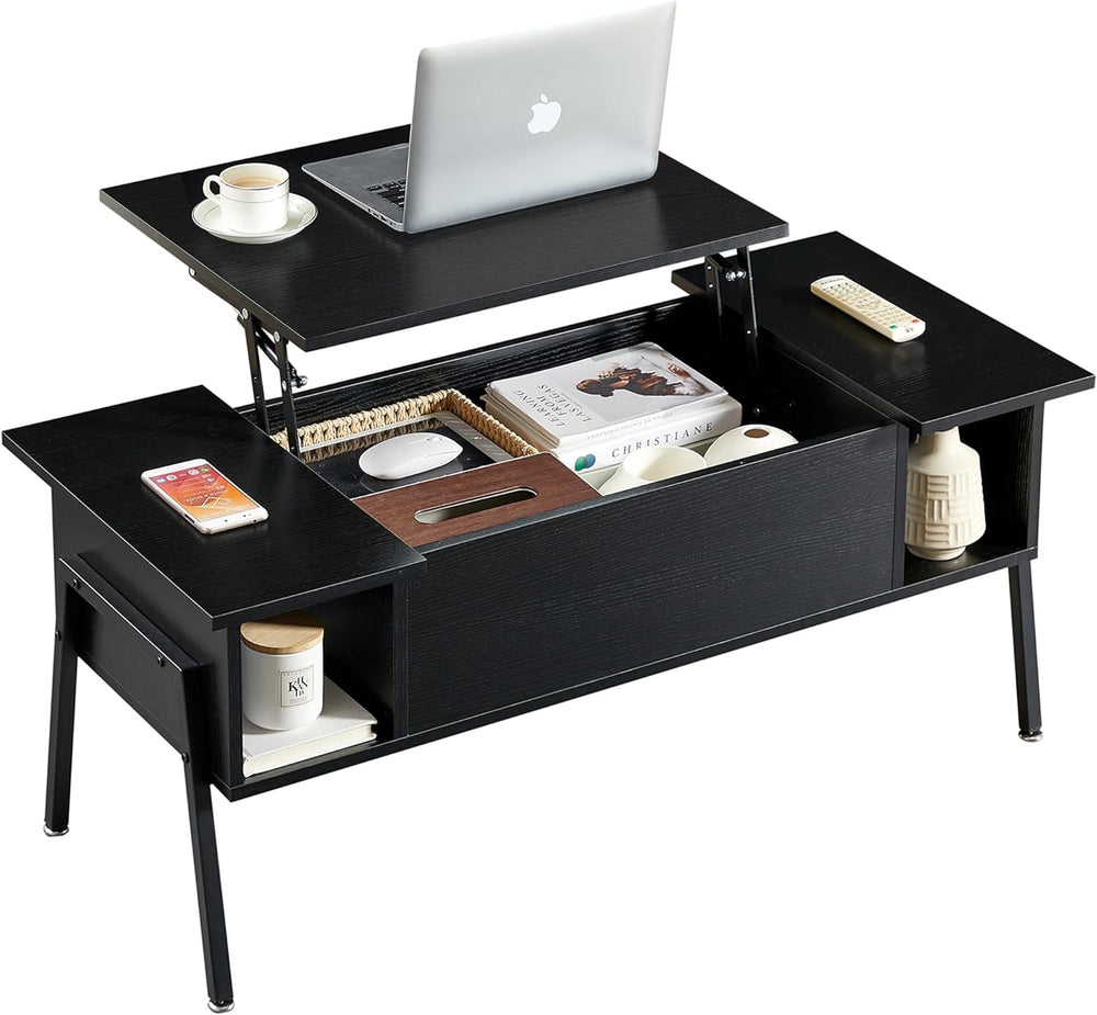VECELO Wood Lift Top Coffee Table with Hidden Compartment and Storage Shelf f...