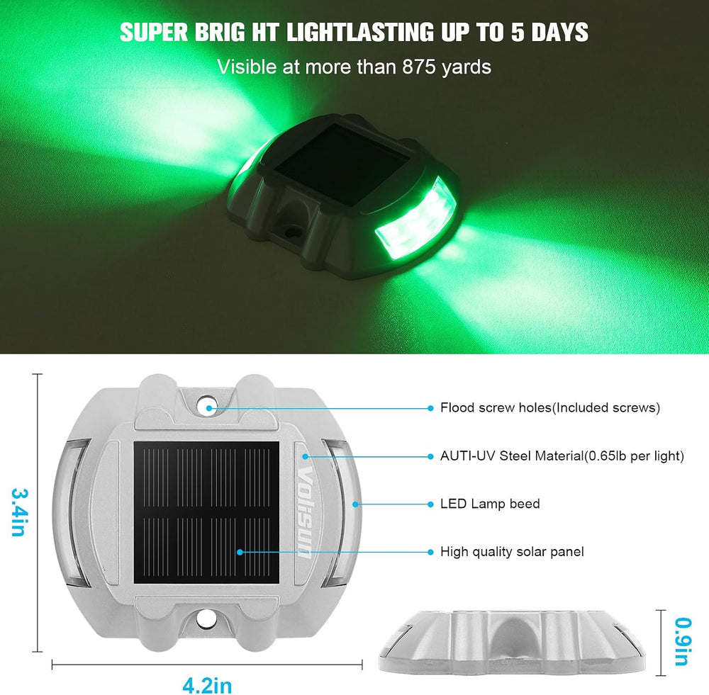 VOLISUN Solar Deck Driveway Dock Lights,Solar Pathway Lights,Green 4 Pack