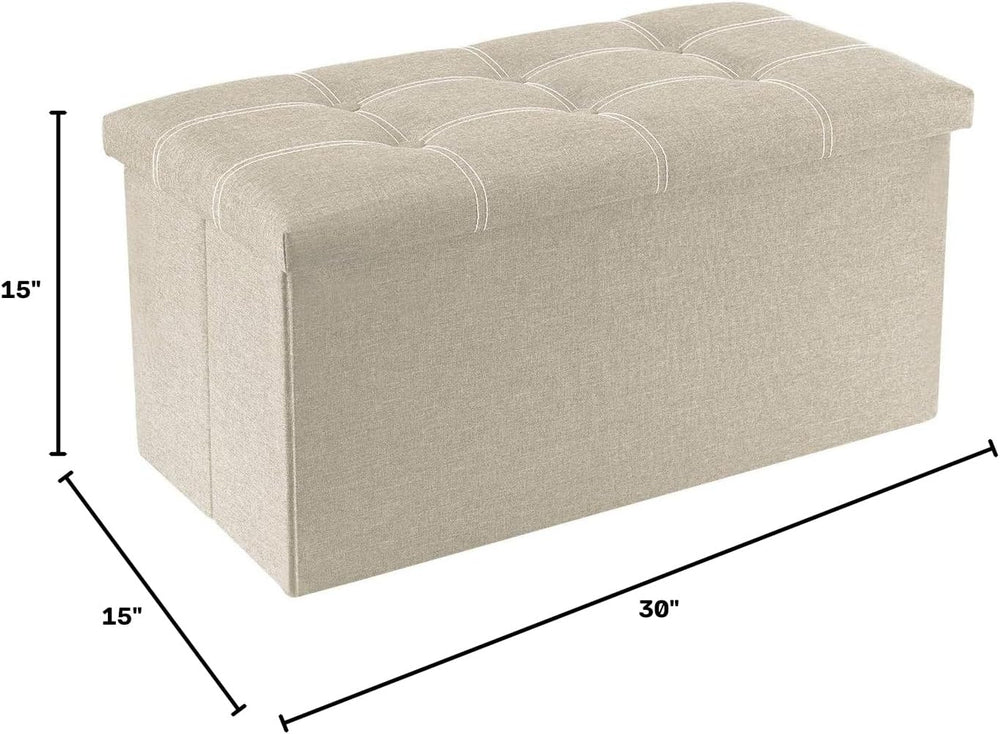 YOUDENOVA Ottoman with Storage, 30" Storage Ottoman Bench, Linen Beige