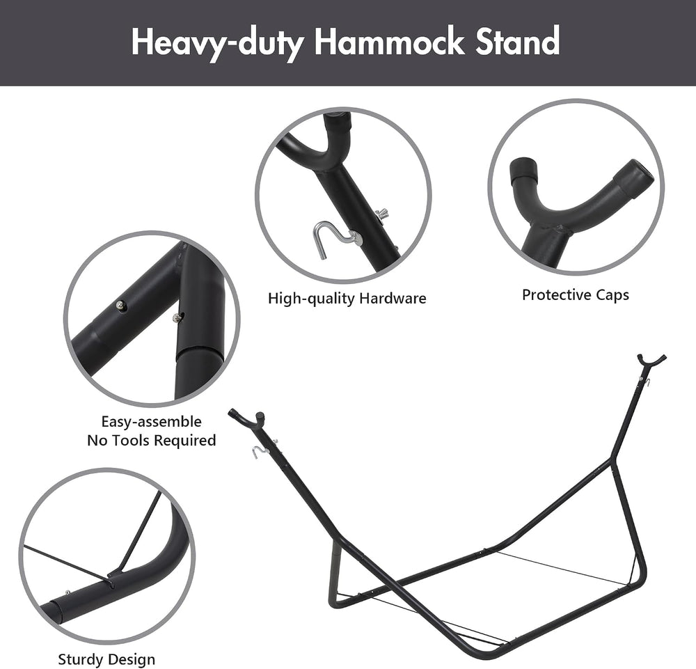 ANOW Outdoor Space Saving Hammock with Stand, Dark Gray with Tassels