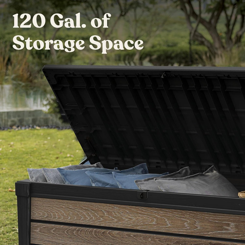 Keter Signature Collection 120 Gallon Resin Deck Box Organization and Storage...
