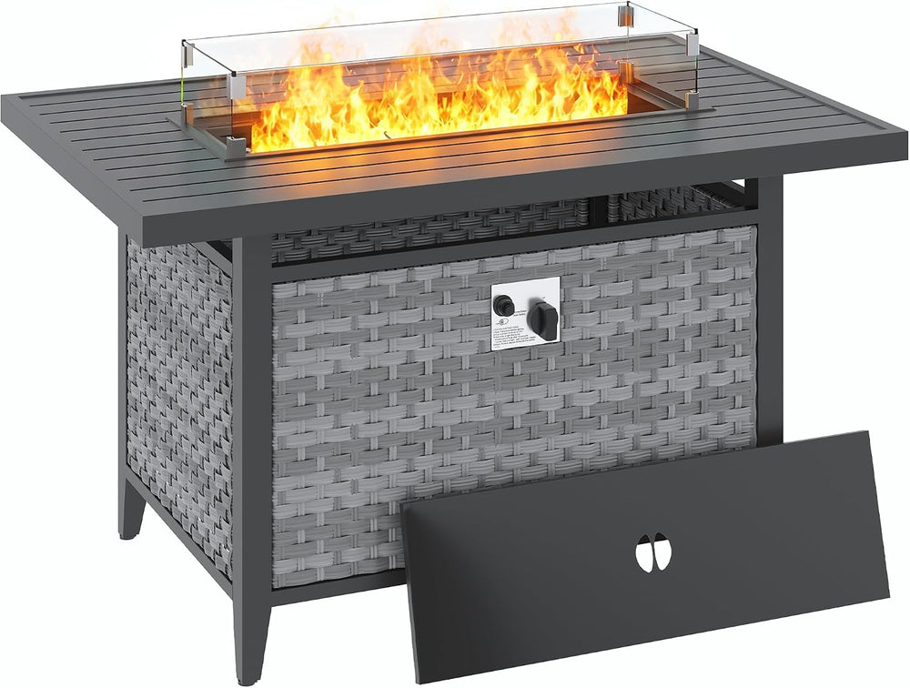 43 Inch Rattan Propane Fire Pit Table with 55,000 BTU,CSA-Certified 304 Stain...
