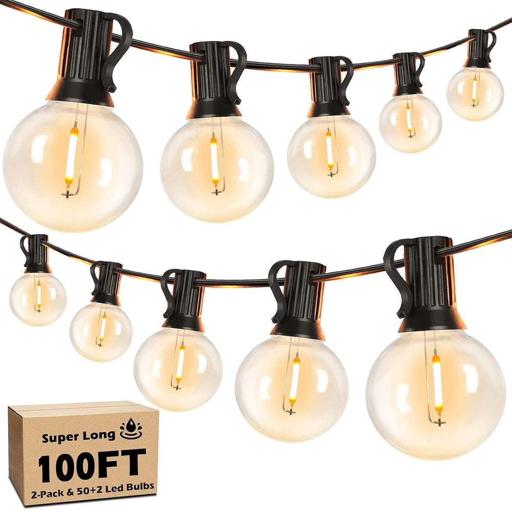 100FT LED Outdoor String Lights Patio Light with 52 Shatterproof G40 Dimmable...