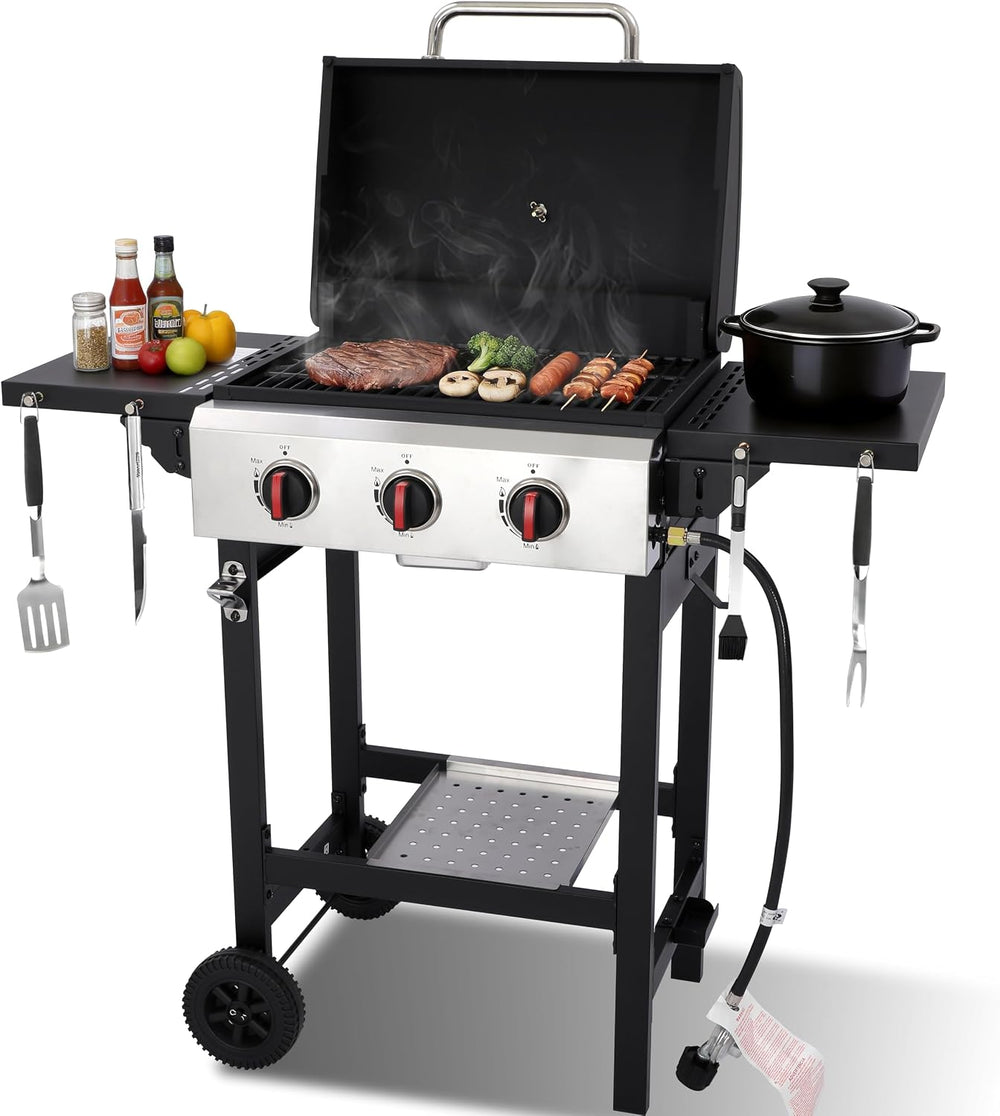 3-Burner Propane Gas Grill with Cast Iron Grate, 30,000 BTU Output & 252 ...