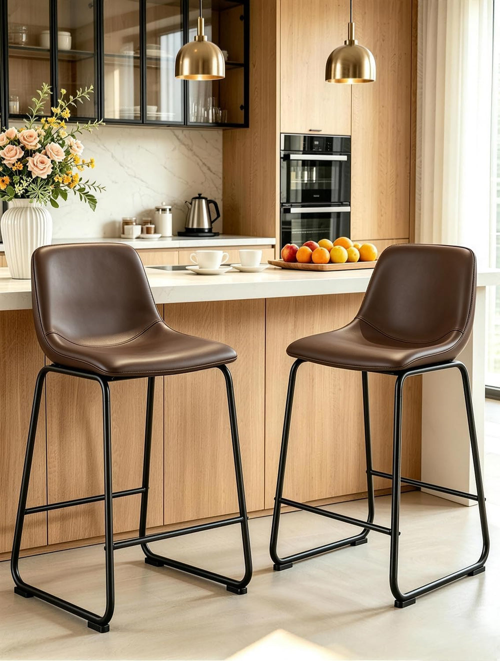 TAVR 24 inch Counter Height Stools Set of 2, Hold up to 500 lbs, Brown