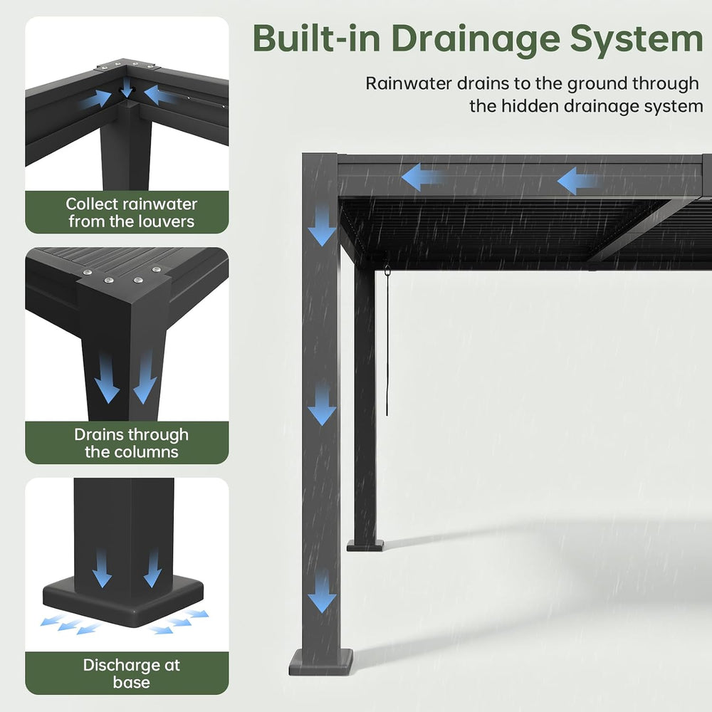 Aoxun Louvered Pergola 10x12, Outdoor Metal Pergola with Adjustable Louvers