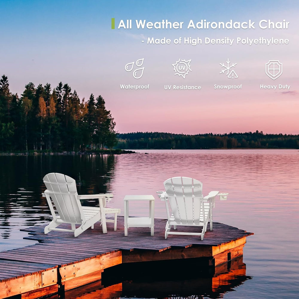 GREENVINES Folding Adirondack-Chairs-with-Ottoman Set of 2, HDPE, White