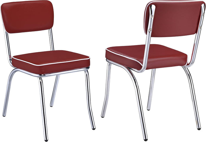 Coaster Home Furnishings Retro Set of 2 Open Back Dining Side Chairs Faux Leather Upholstered Back and Padded Seat Cushion Sturdy Steel Frame Red and Chrome 2450R