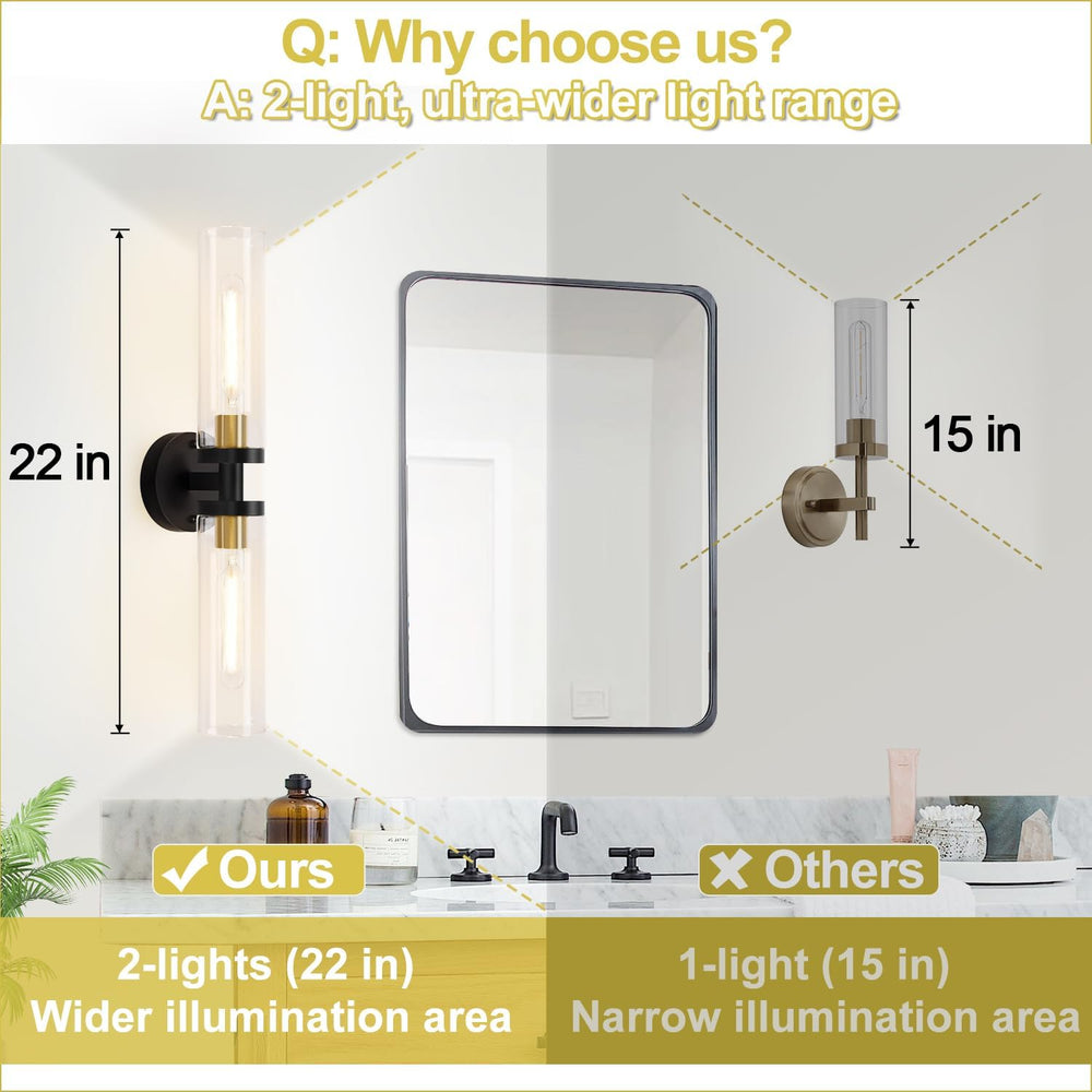 Indoi Hardwired Wall Sconces Set of Two, 22" Black and Gold Bathroom Sco...
