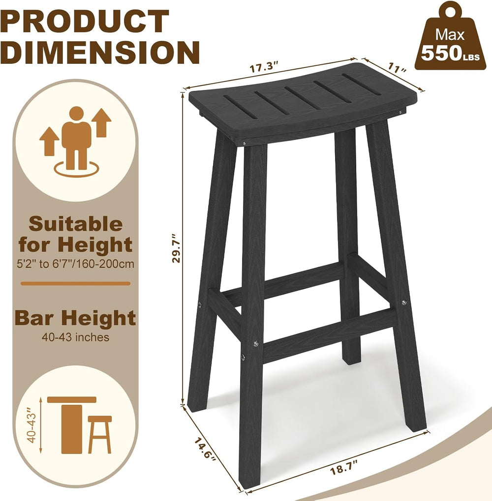 Outdoor Bar Stools Set of 2, 29" HDPE Bar Height Chairs