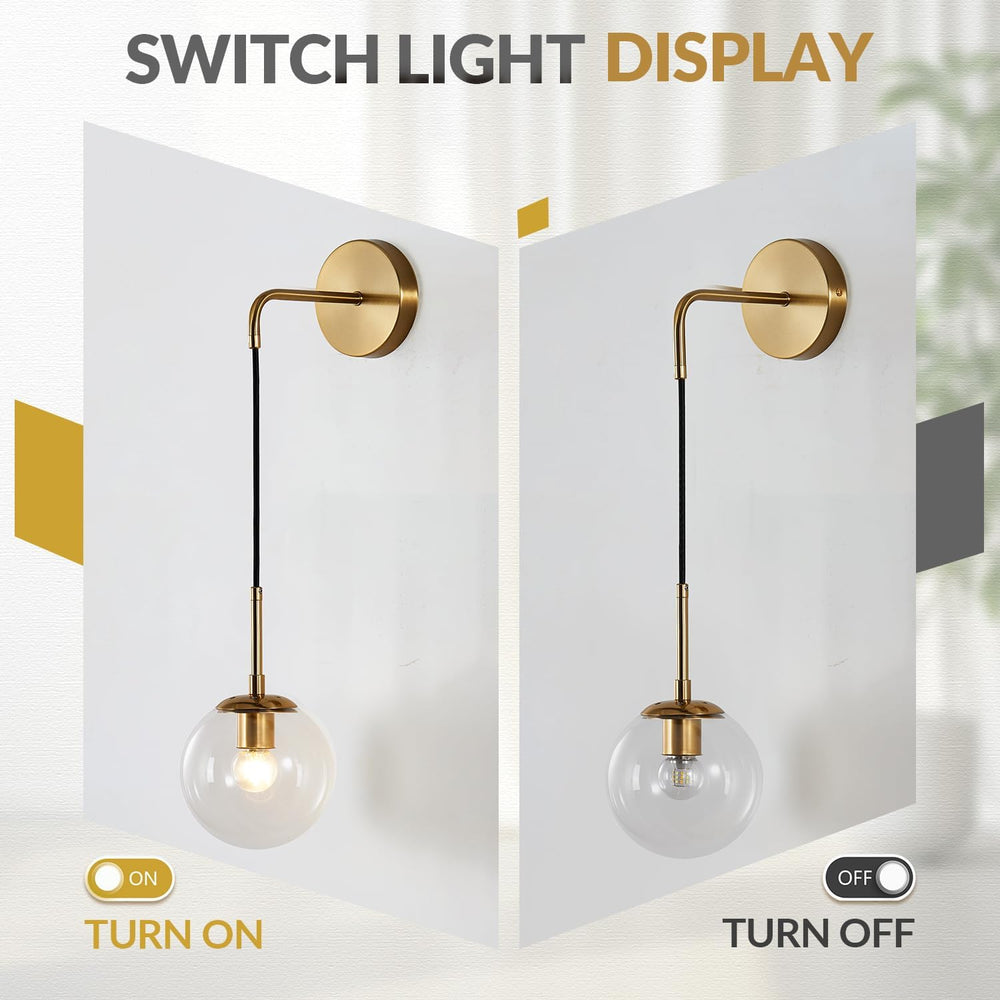 BOKT Mid Century Modern Globe Wall Sconce Lighting Brushed Brass Gold Bathroo...