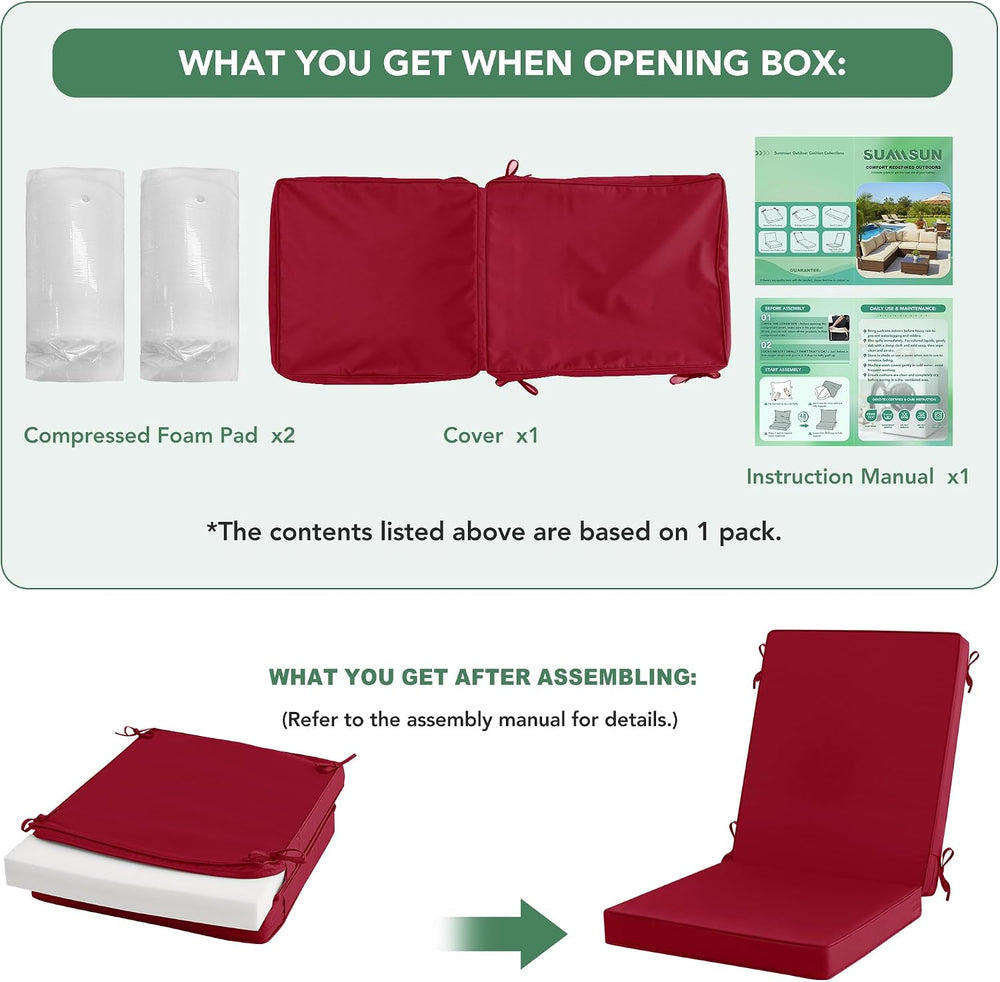 Summsun Patio Dining Seat Cushions Set of 4, 20 x 20 Inch, Burgundy