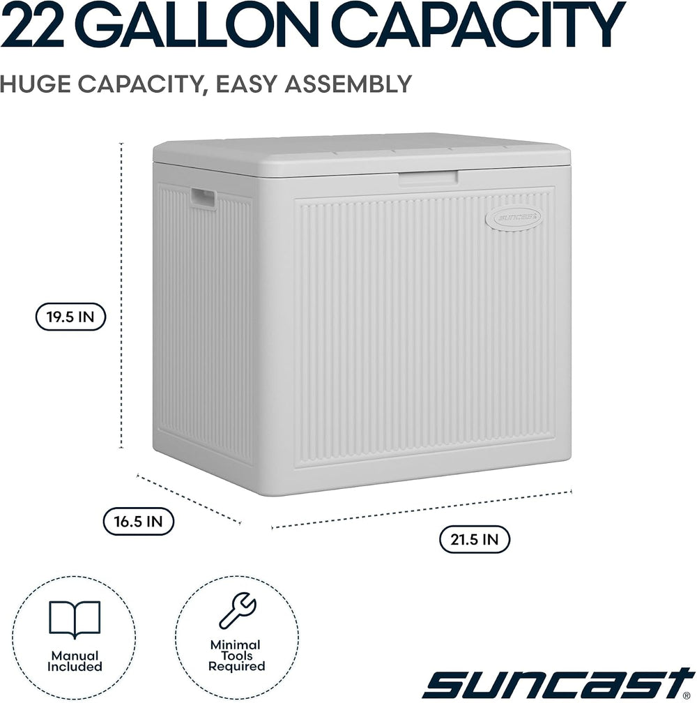 Suncast 22 Gal, Small Outdoor Storage Deck Box, Resin Reeded, French Gray