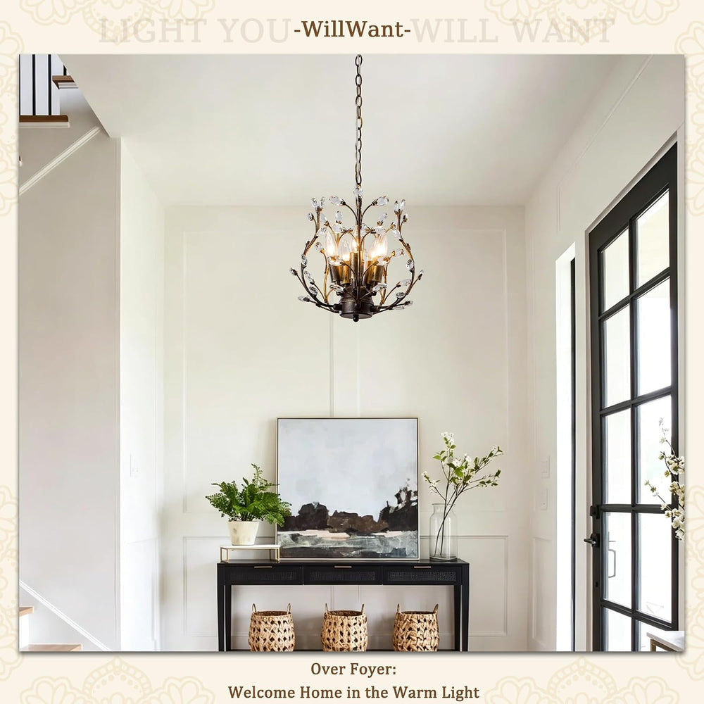 Vintage 5 Light Crystal Chandelier for Dining Room, Aged Bronze Tree Branch