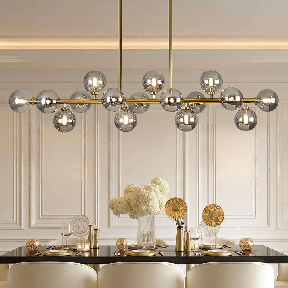 55" Mid Century Modern Glass Globe Sputnik Chandelier with Grey Bubble, ...
