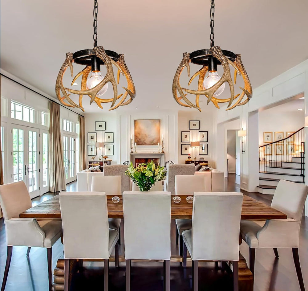 Rustic Antler Chandelier Lighting with Resin 4 Antlers for Dining Room