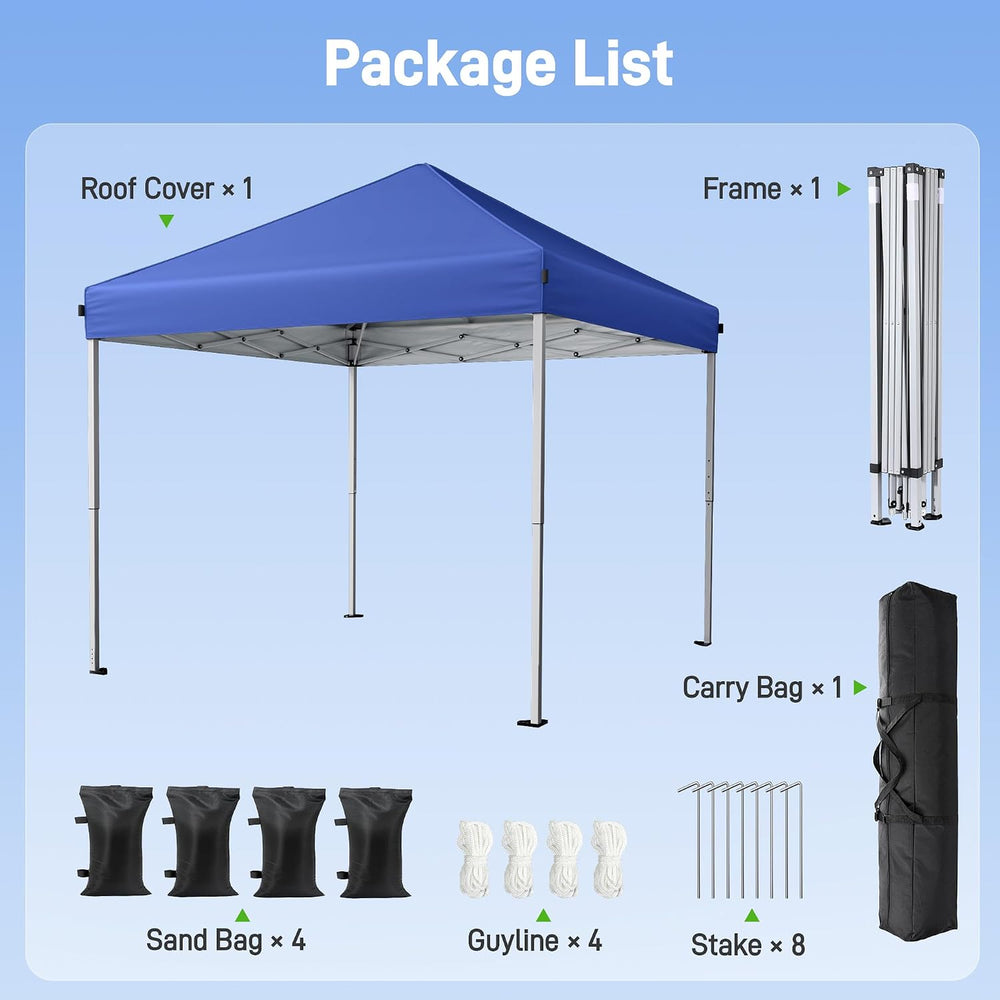 10x10 Pop Up Canopy Tent with One-Push Center Lock,Blue