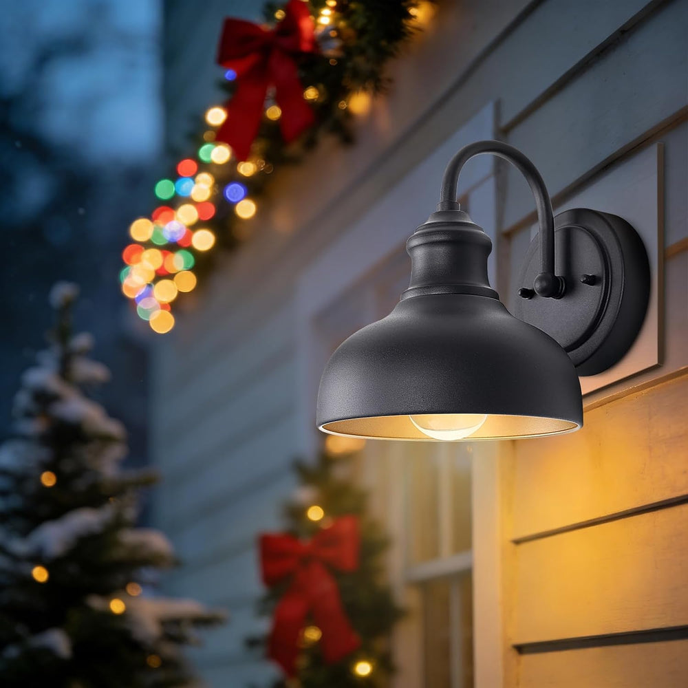 Black Outdoor Gooseneck Lighting for Barn 7 Inch Farmhouse Exterior Light Fix...
