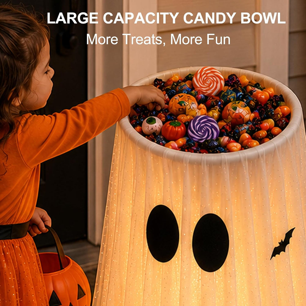45" Lighted Halloween Candy Bowl Ghost, 2-in-1 Decor with Remote & T...