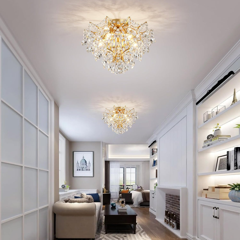 WUZUPS 5-Light Crystal Chandelier Flushmount Ceiling Light Modern Lighting Fi...