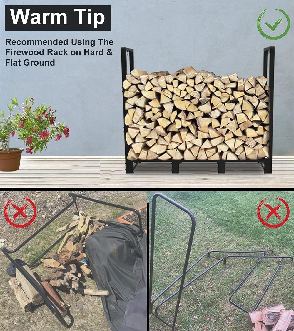 Koutemie 4Ft Outdoor Firewood Rack Holder for Fireplace Wood Storage, Adjusta...