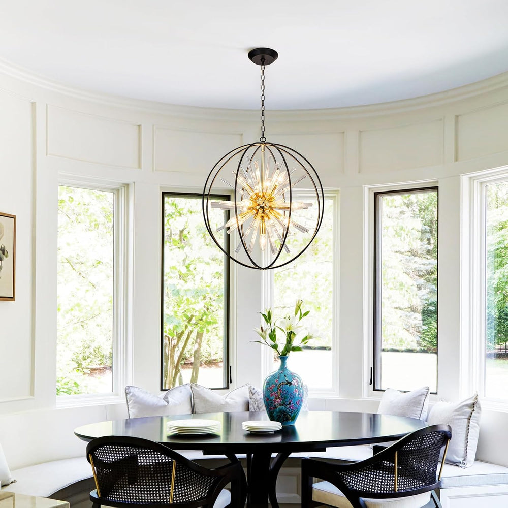 Vezzio Modern Black and Gold Sputnik Chandelier for Living Room