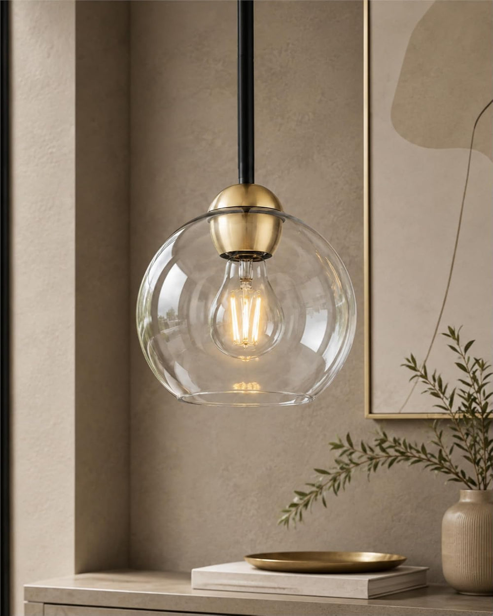 Emak 2 Pack Black and Gold Pendant Light Fixtures, Modern 7 Inch Globe Pendan...