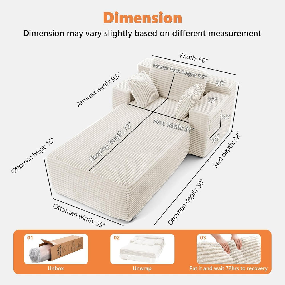Boneless Chair, 82" Oversized Chaise Lounge with Ottoman, White