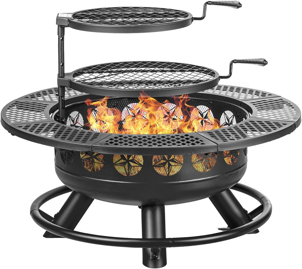 36 Inch Fire Pit with 2 Cooking Grills Outdoor Wood Burning BBQ Firepit