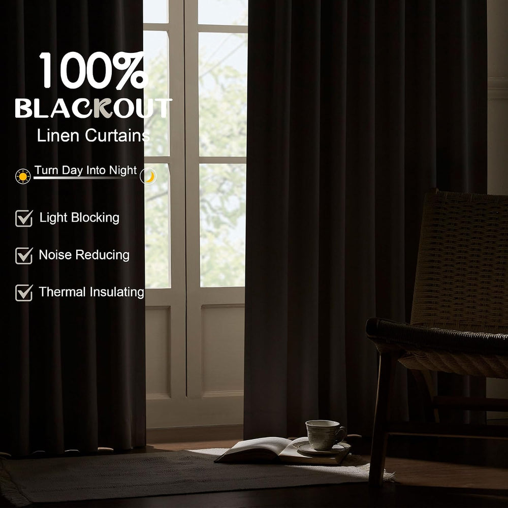 UHITECH 54 Inch Long Short Linen Bedroom Blackout Curtains 2 Panels Set