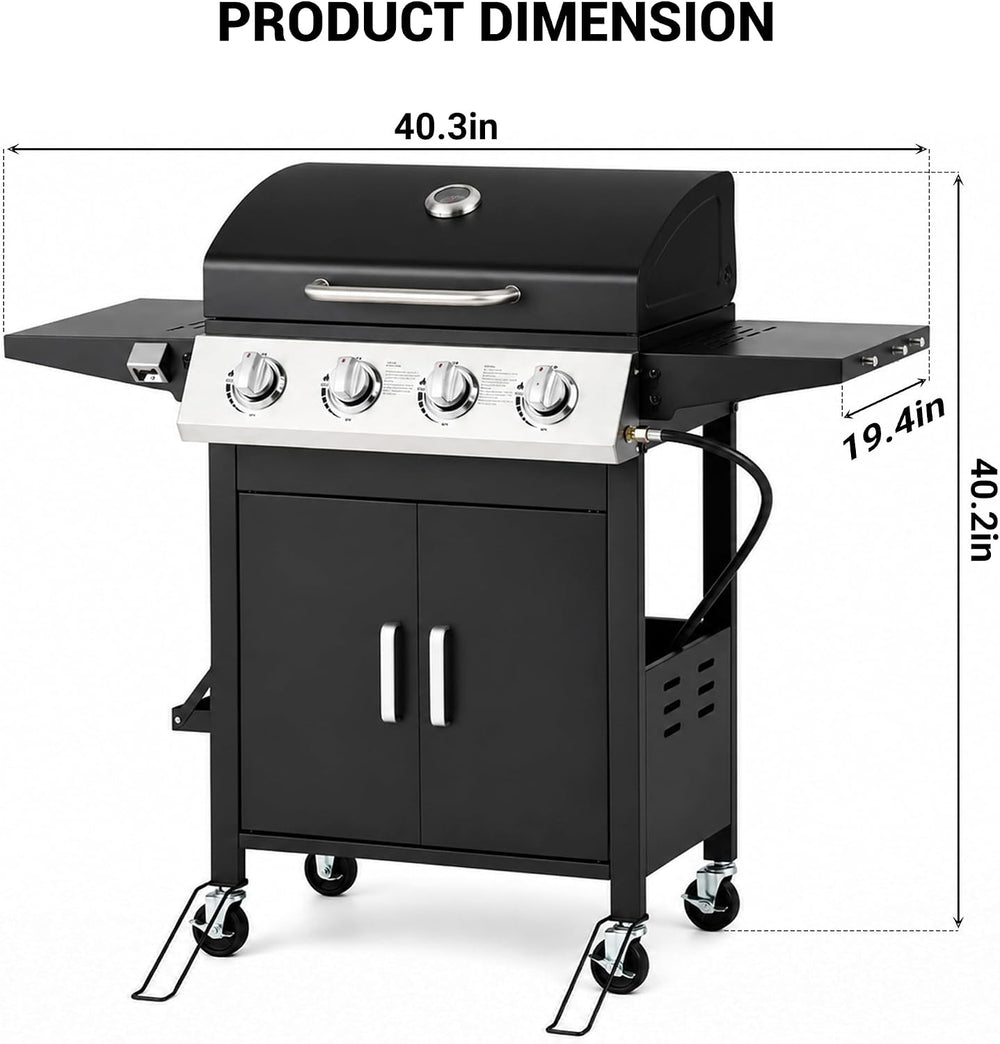 HUGROVE 4-Burner Propane Gas Grill for Outdoor Cooking 40000 BTU Black