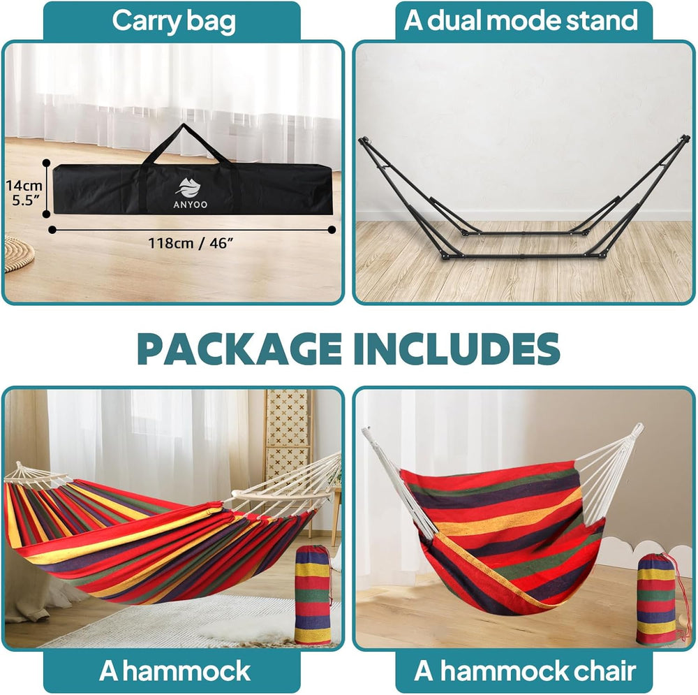 ANYOO 2-in-1 Hammock & Chair Stand with Collapsible Steel Frame & Car...