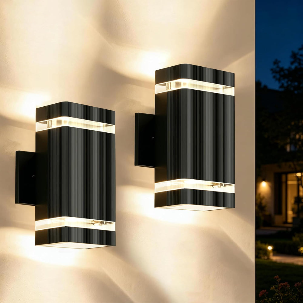JYV 2 Pack Outdoor Wall Lights, Square Up and Down Porch Lights, Black