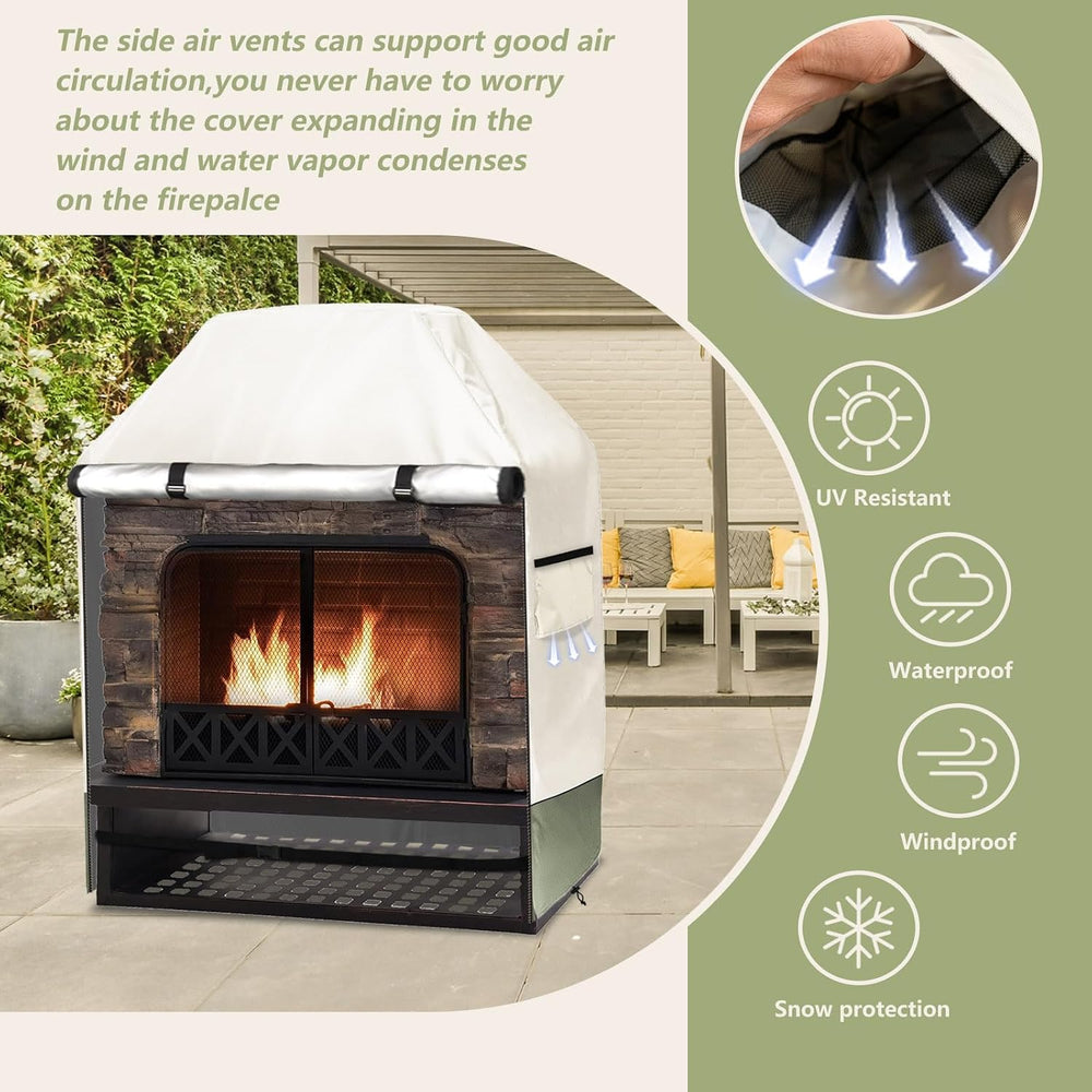 Outdoor Fireplace Cover, 42"W × 24"D × 48"H, Beige & Grayi...