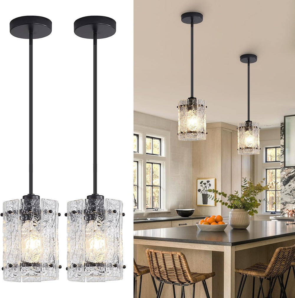 Black Glass Pendant Lights Kitchen Island, Water Ripple Round Pendant Lights ...