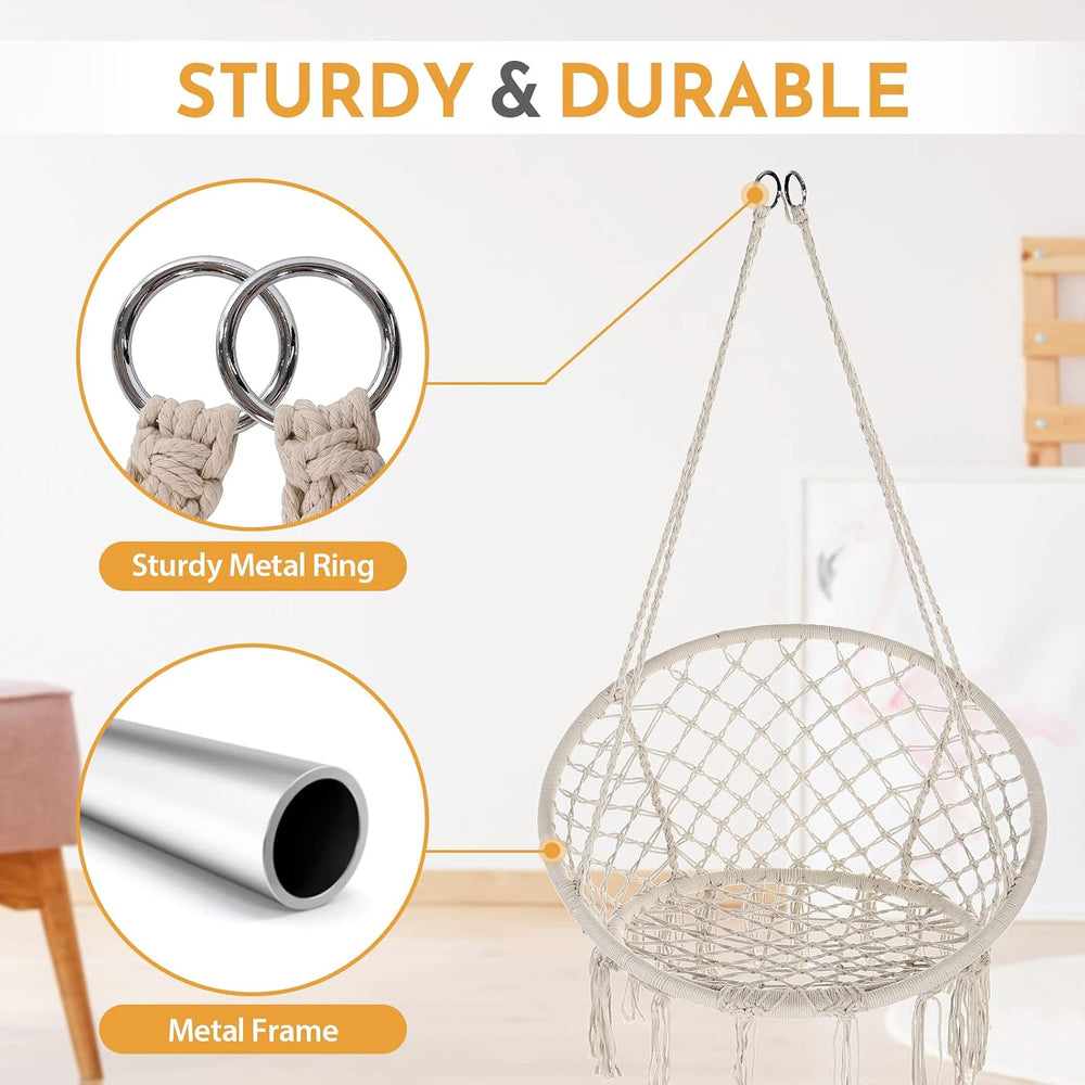 Garpans Hammock Chair Macrame Swing Bohemian Style Hammock Swing Chair with T...