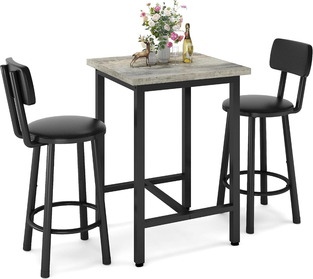 3 Piece Bar Table and Chairs Set for 2, Counter Height Square Pub Dining Set,...