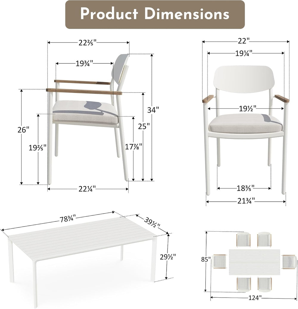 Modern Shade Luxury Outdoor Dining Set for 7, Outdoor Table and Chairs Set wi...