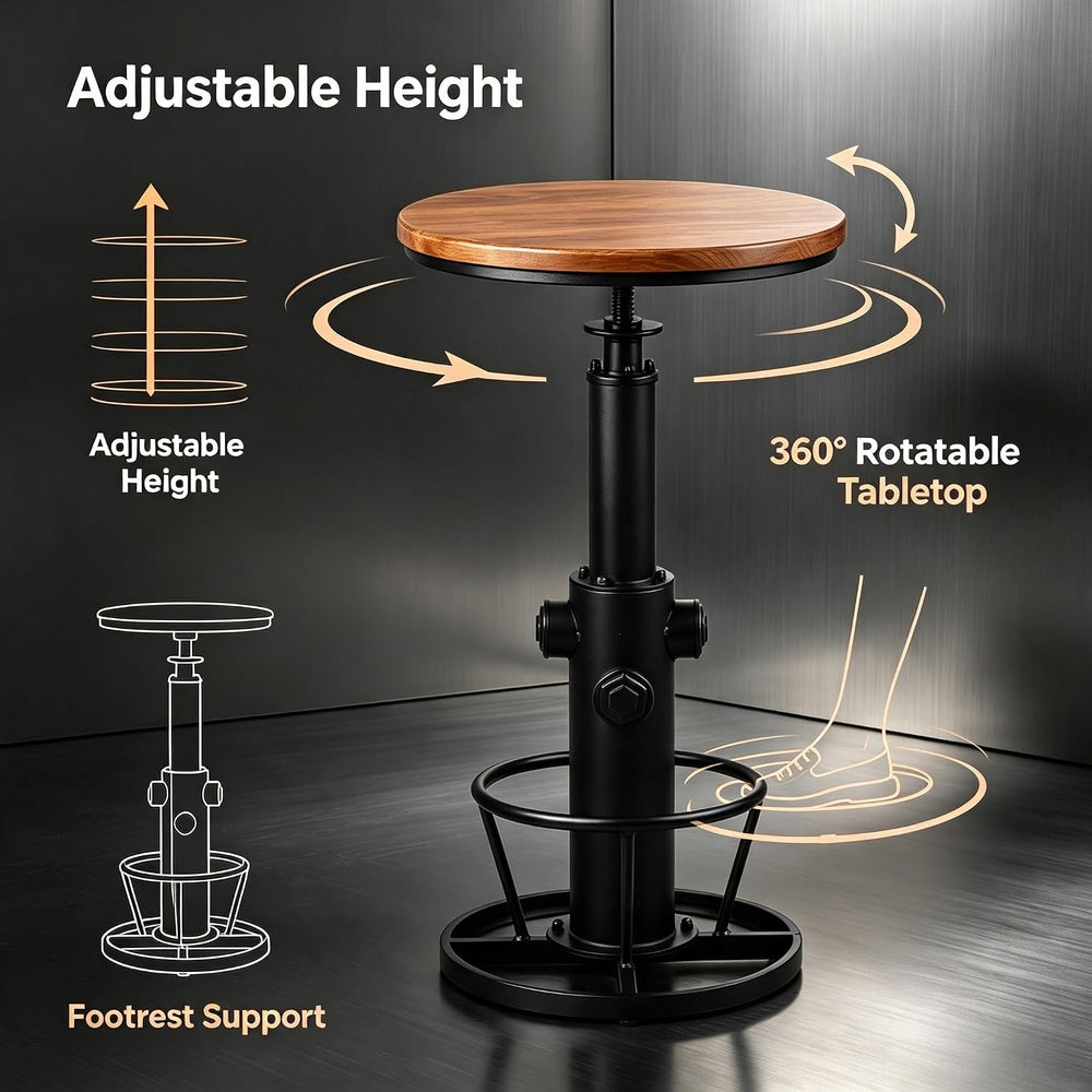 LOKKHAN Industrial Bar Table 38.6"-48.4" Height Adjustable Swivel R...