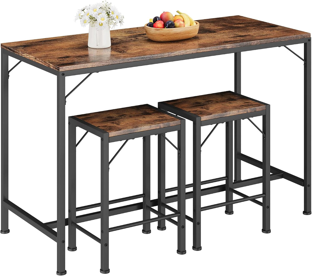 Homeiju Bar Table and Chairs Set, Dining Table with 2 Stools