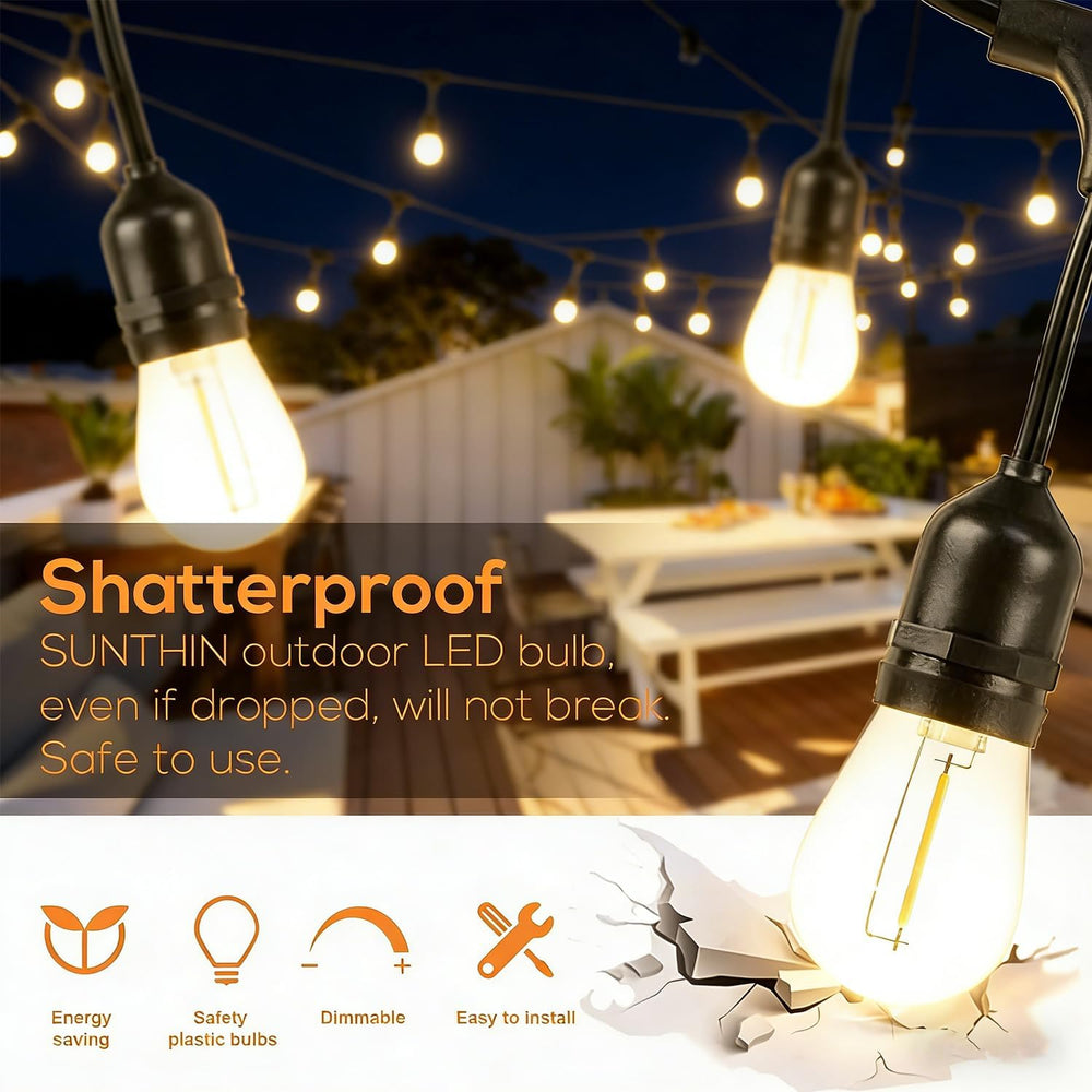 SUNTHIN 50FT Outdoor String Lights with 16 1W LED Bulbs