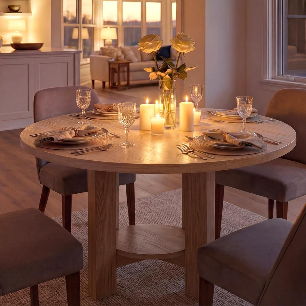 ModernMate 47 Inches Round Dining Table for 4-6 People, Wood Circle Kitchen T...