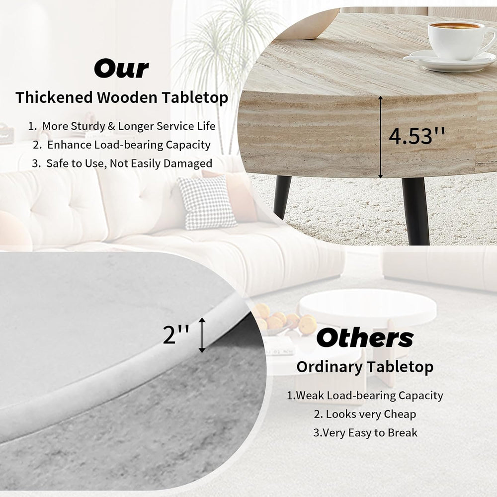 LKTART Round Coffee Table, Mid Century Small Coffee Table with Metal Legs, Wo...