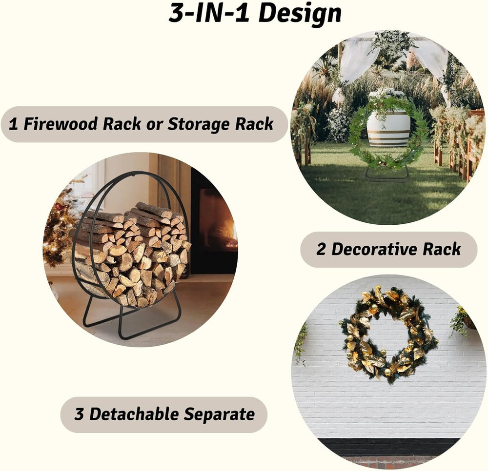 Outvita 24 in Firewood Log Rack, Round Tubular Log Hoop Holder