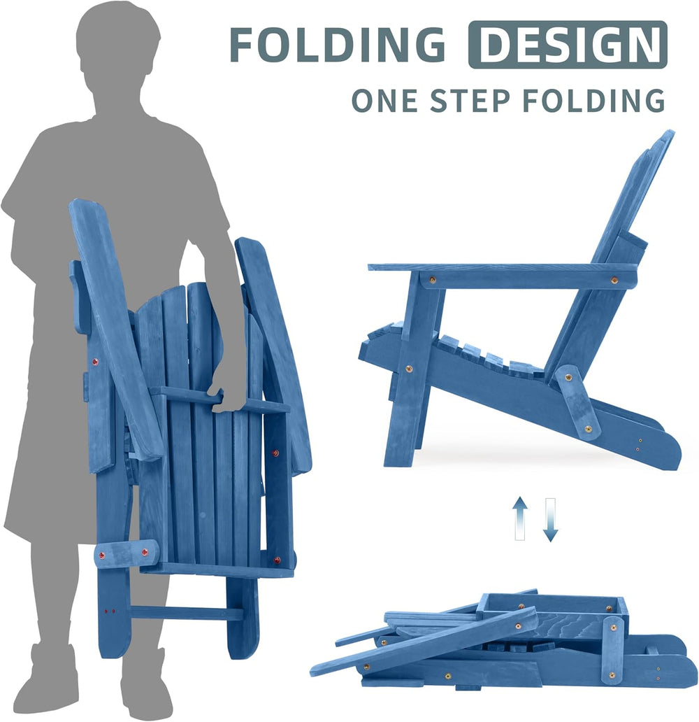 Oversized Wooden Folding Adirondack Chair with Pre-Assembled Backrest and Sea...